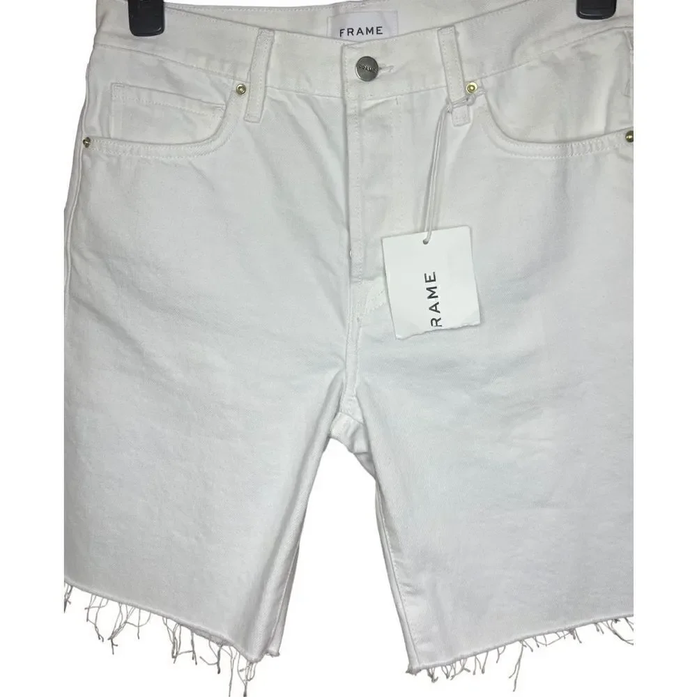 FRAME Le Slouch Bermuda White Raw Hem Denim Jean Shorts NWT sz 26